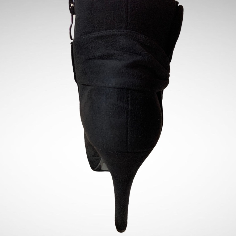 Black Faux Suede Side Bow Heel Ankle Bootie Boots NWT - Picture 8 of 9